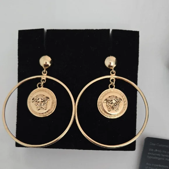 VERSACE Gold Hoop Earrings with Medallion - Picture 1 of 5